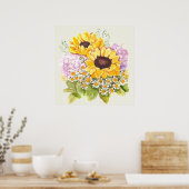 Poster Tournesols jaunes peints à la main hydre pourpre (Cuisine)