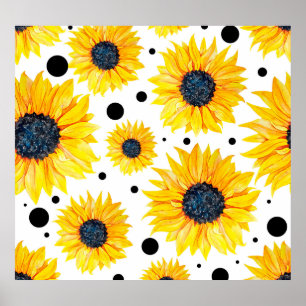 Poster Tournesols jaunes sur fond blanc motif