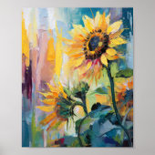Poster Tournesols Peinture Abstraite Florale moderne (Devant)