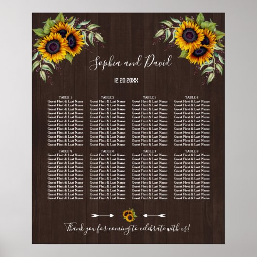 Poster Tournesols romantiques Grange Mariage Carte de siè (Devant)