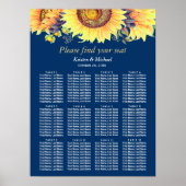 Poster Tournesols Rustiques Mariage bleu de la marine Car (Devant)