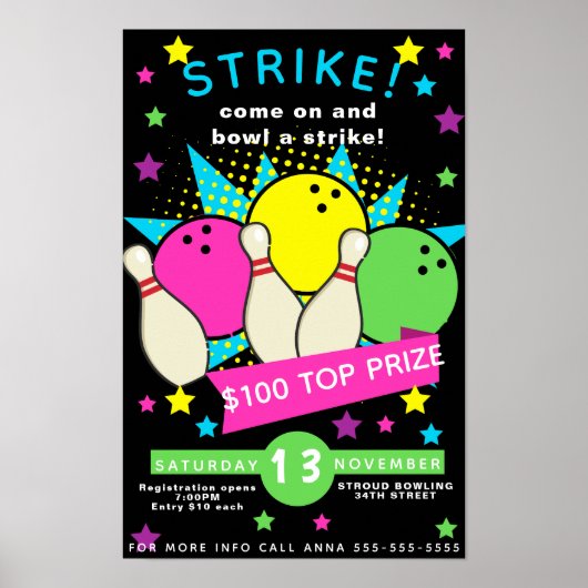 Poster tournoi de bowling, tournoi de bowling (Devant)