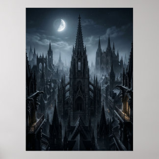 Poster Tours gothiques de la ville au clair de lune