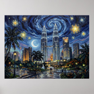 Poster Tours jumelles Petronas Kuala Lumpur sous un ciel