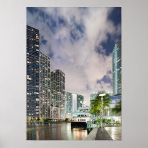 Poster Tours lumineuses au bord de l'eau de Miami River