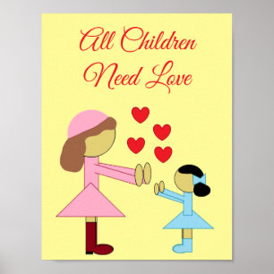 Poster Tous les enfants ont besoin d'amour : jaune clair