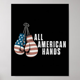 Poster Tous les gants de boxe mains américaines Drapeau a