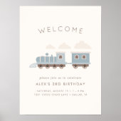 Poster Tout À Bord ! Garçons Train Anniversaire Bienvenue (Devant)