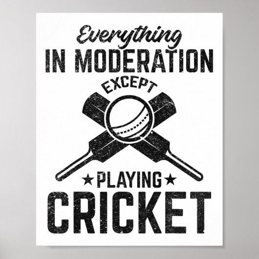 Poster Tout avec modération sauf jouer au cricket  (Devant)