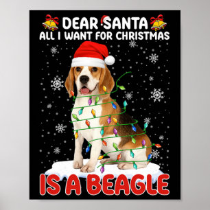 Poster Tout Ce Que Je Veux Pour Noël Est Beagle Santa Hat