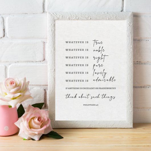 Poster Tout ce qui est vrai signe Bible Verse