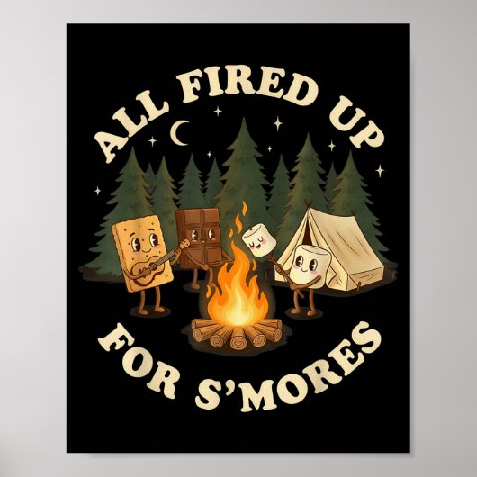 Poster Tout feu tout flamme pour smores design de camping (Devant)