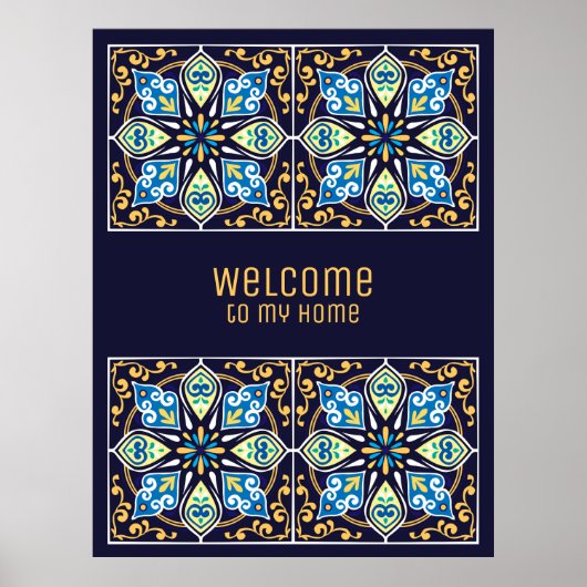 Poster Tout texte personnalisable bleu Azulejos (Devant)