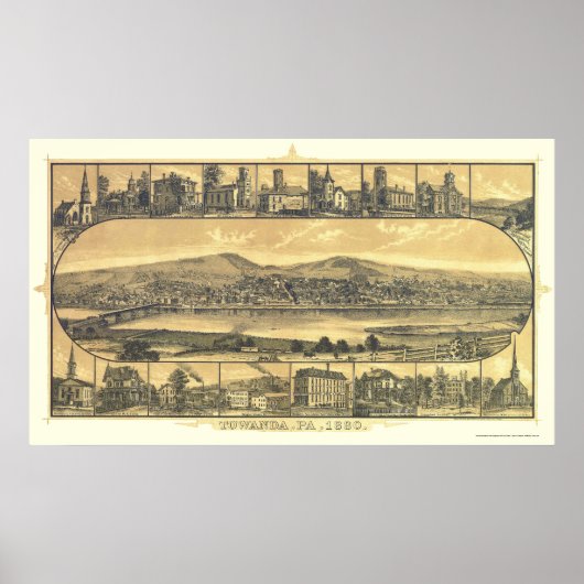Poster Towanda, PA Carte panoramique - 1880 (Devant)
