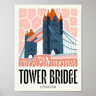 Poster Tower Bridge Londres Voyage abstrait art floral