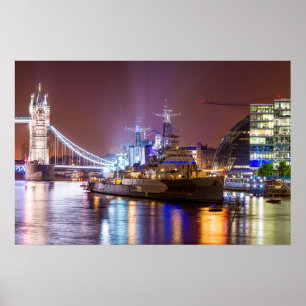 Poster Tower Bridge Navire de guerre historique Londres