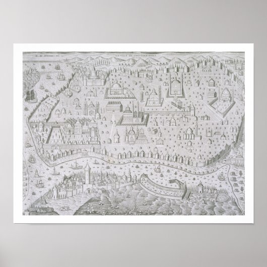 Poster Town map of Constantinople, Turkey, c.1650 (engrav (Devant)