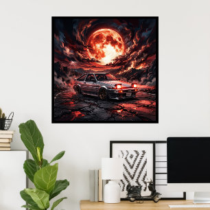 Poster Toyota Trueno AE86 sous une lune cramoisie