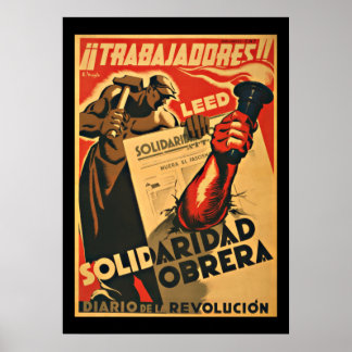 POSTER TRABAJADDRES ! TRAVAILLEURS - GUERRE CIVILE ESPAGN
