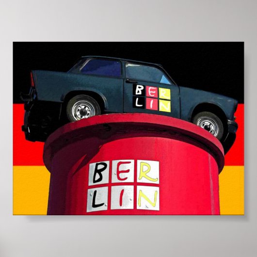 Poster Trabant Car & Drapeau Allemand, Berlin (Devant)