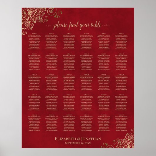 Poster Traces d'or sur le Mariage de table rouge 30 (Devant)