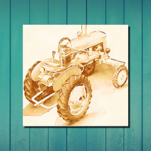 Poster tracteur antique - aquarelle