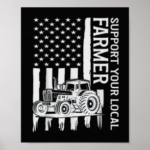 Poster Tracteur d'agriculture patriote Drapeau USA Fête d