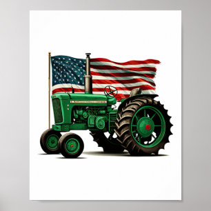 Poster Tracteur de ferme agricole Drapeau Usa Tracteur Am
