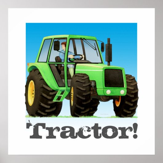 Poster Tracteur de ferme verte pour enfants sur mesure (Devant)