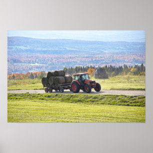 Poster Tracteur du Vermont transportant des balles de foi