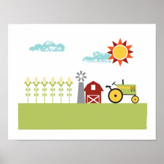 Poster Tracteur et illustration agricole