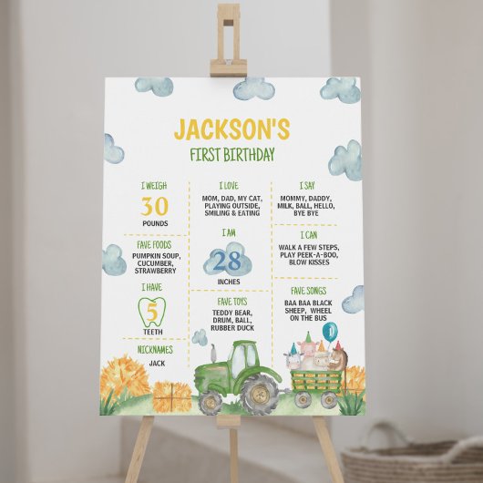 Poster Tracteur Ferme Animaux Anniversaire Fête Jalon