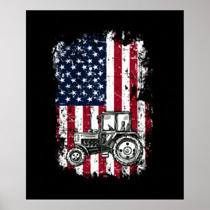 Poster Tracteur Patriotique American Flag Tractor Farm