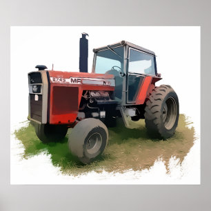 Poster Tracteur rouge Massey Ferguson sur le terrain