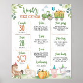 Poster Tracteur vert Animaux de ferme Anniversaire Jalon (Devant)