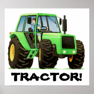 Poster Tracteur vert personnalisé pour enfants