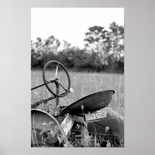Poster Tracteur vintage en noir et blanc (Devant)