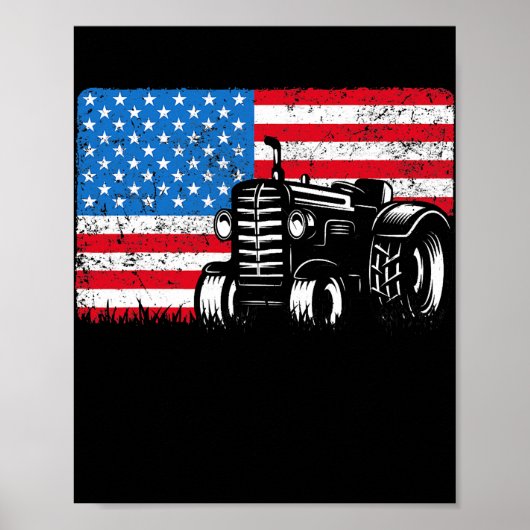 Poster Tracteurs agricoles Drapeau américain Tracteurs ag (Devant)