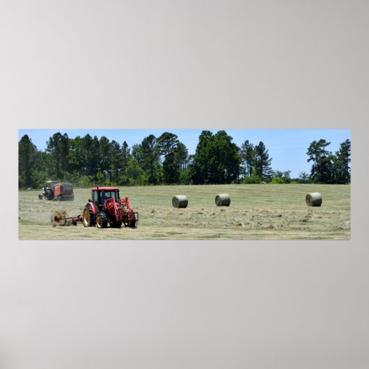 Poster Tracteurs roulant des balles de foin (Devant)