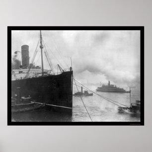 Poster Tractions subites tirant le Lusitania 1914