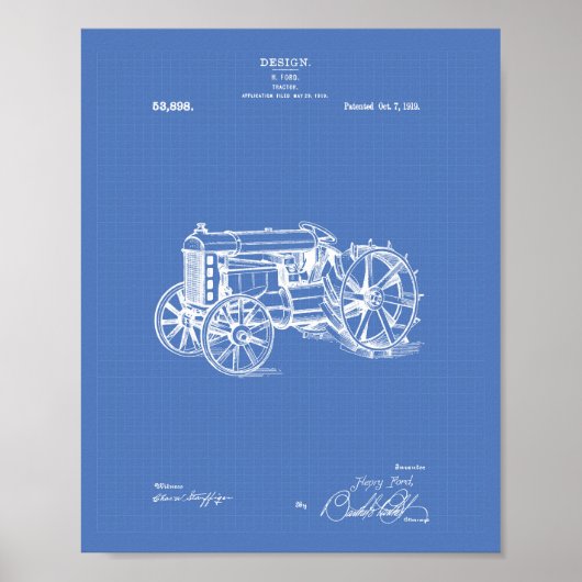Poster Tractor 1919 Patent Art Blueprint (Devant)