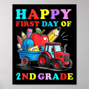 Poster Tractor Heureux Premier Jour De 2e Année Retour À