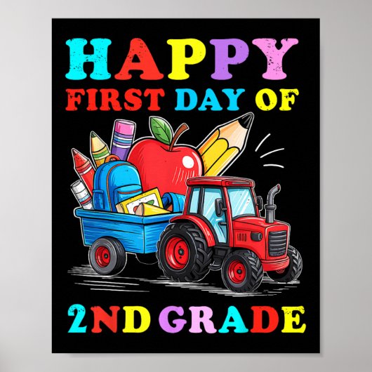 Poster Tractor Heureux Premier Jour De 2e Année Retour À (Devant)