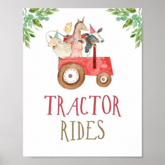 Poster Tractor Rides Farm Animaux Barnyard Boy Anniversai (Devant)