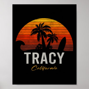 Poster Tracy Californie Rétro Surfeur Plage Vintage