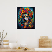 Poster Tradition mexicaine : Maquillage crâne de sucre co (Cuisine)