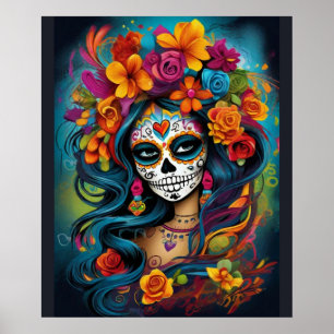 Poster Tradition mexicaine : Maquillage crâne de sucre co