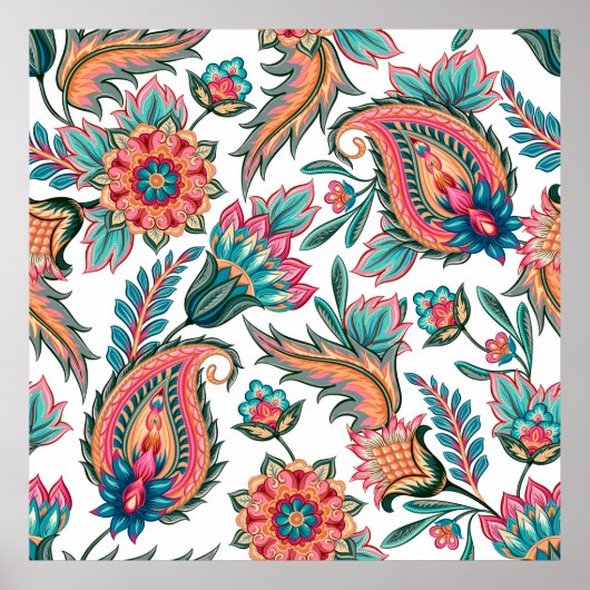 Poster Traditional oriental seamless paisley pattern. Vin (Devant)