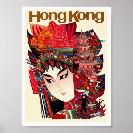 Poster traditionnel Vintage voyage de Hong Kong (Devant)