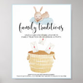 Poster Traditions familiales Baby shower Bleu Lapin (Devant)